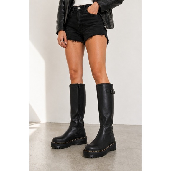 Dr. Martens Shoes - Dr. Martens Amaayah Hi Boots Black Leather Knee Tall Riding Women's Size 8 NEW